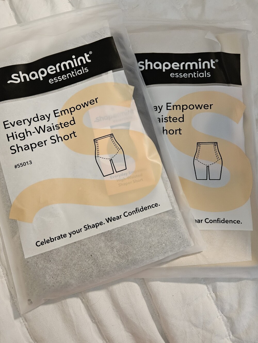 Shapermint Cream and Black Everyday Empower High-Waisted Shaper Short Set